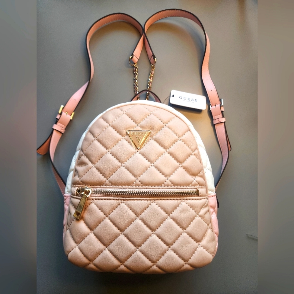 NWT Guess Cessily Backpack White and Pink